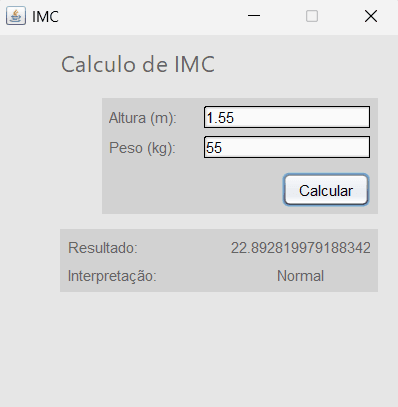 Uma foto de um dos projetos de isabela, é um programa de computador que possui algumas 'ferramentas' de nutrição, como calculadora de IMC